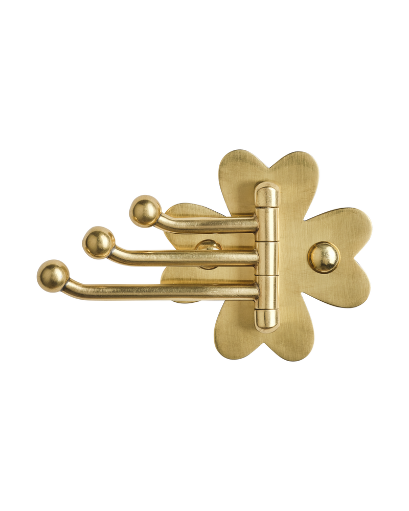 Clover Swing Arm Hook, Brass