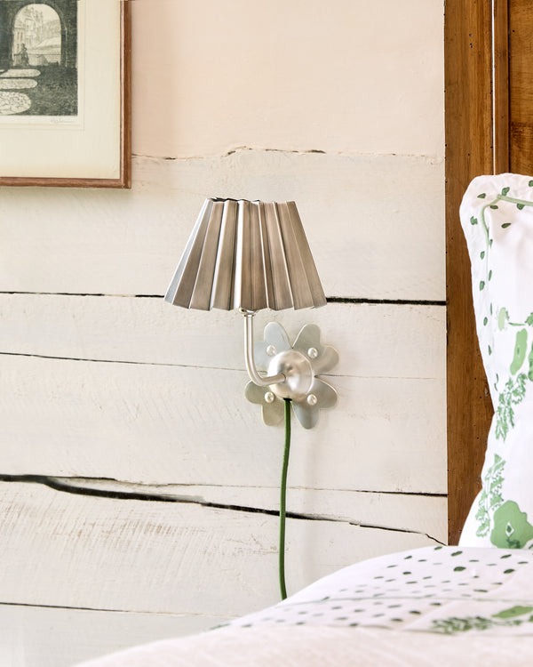 Clover Plug In Wall Light, Brushed Silver