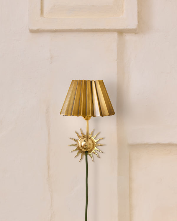 Sunburst Plug In Wall Light, Polished Brass