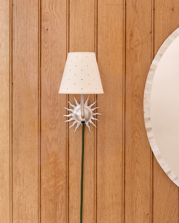 Sunburst Plug In Wall Light, Brushed Silver