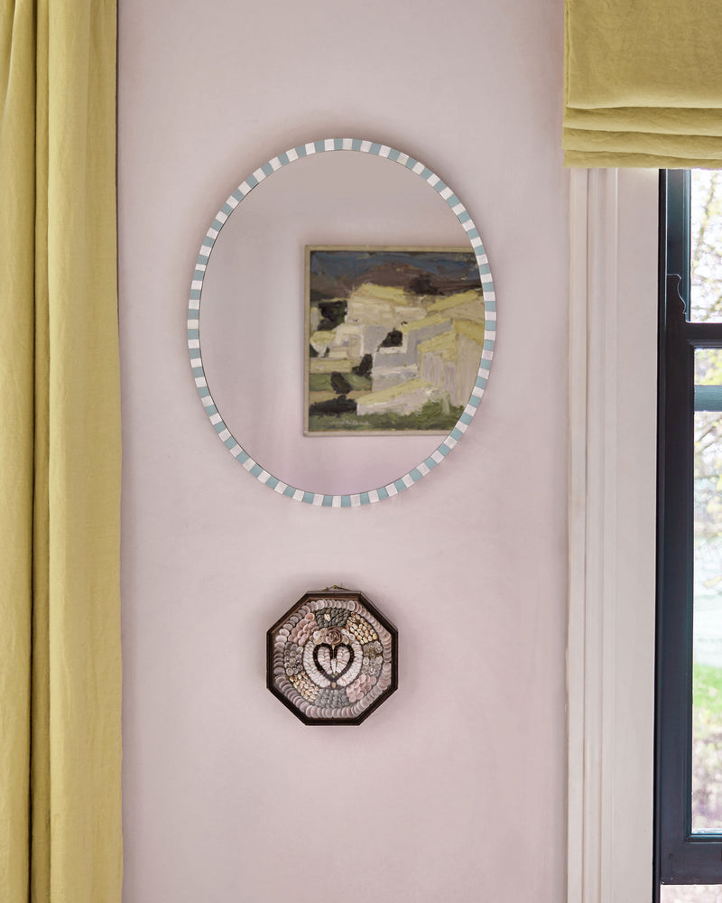 Oval Pearl Mirror, Pale Blue