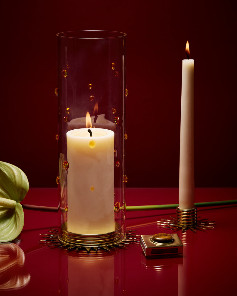 Embellished Glass Hurricane, Amber