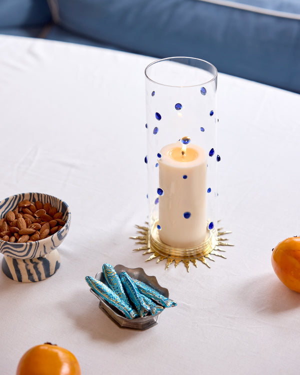 Embellished Glass Hurricane, Lapis