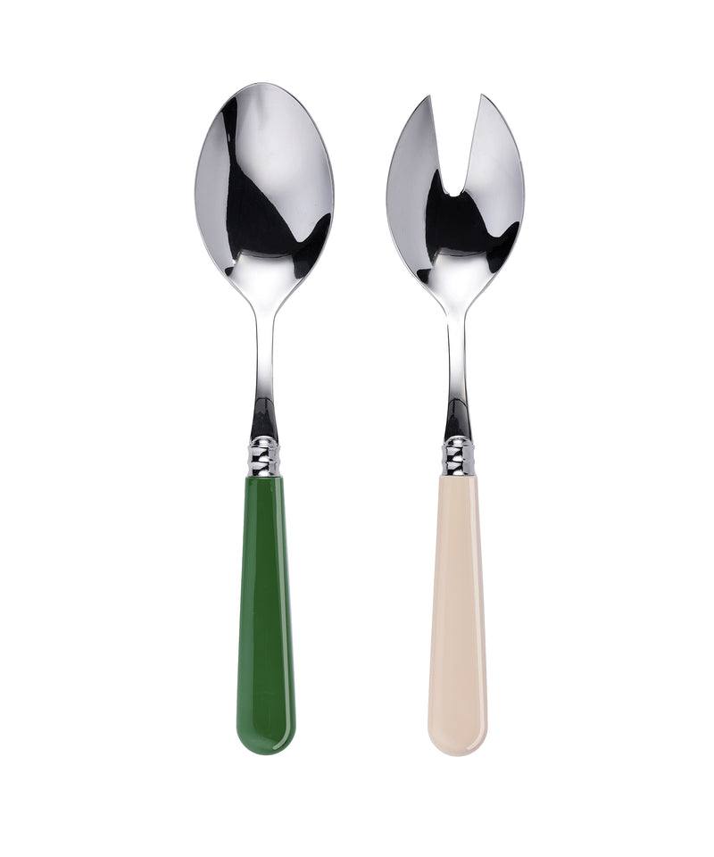 Salad Server Set, Green & Cream