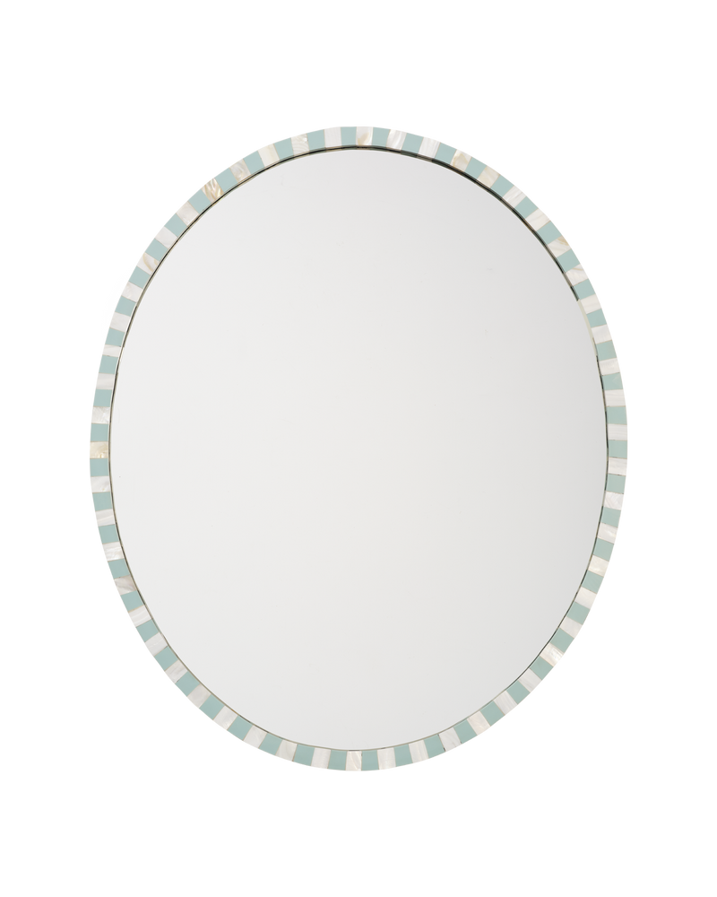 Oval Pearl Mirror, Pale Blue