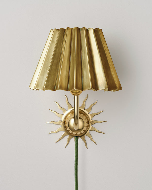 Sunburst Plug In Wall Light, Polished Brass