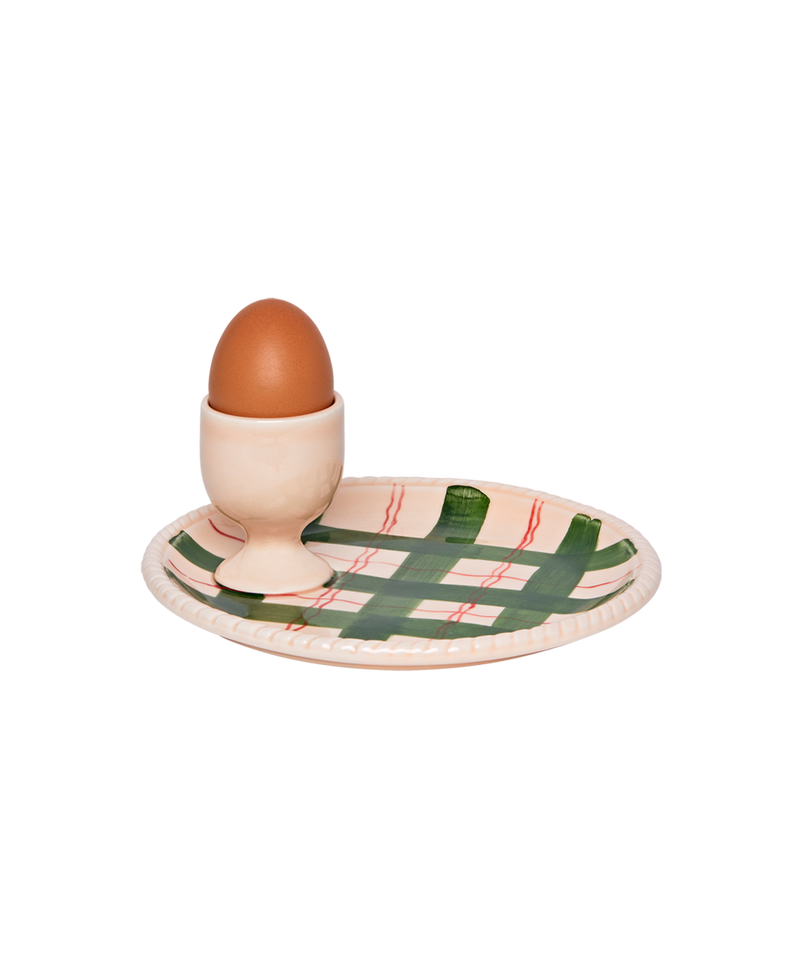 Egg Cup Plate, Green Tartan