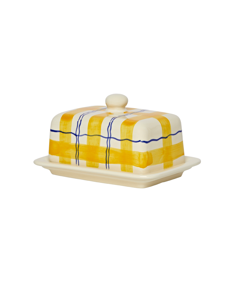 Butter Dish, Yellow Tartan